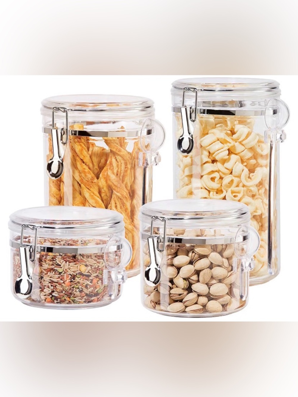 Oggi 4pc Clear Canister Set with Clamp Lids & Spoons